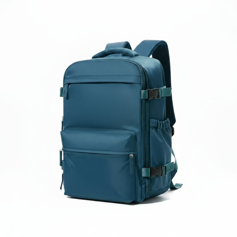 Blue Air Vacuum compression Backpack on a white background