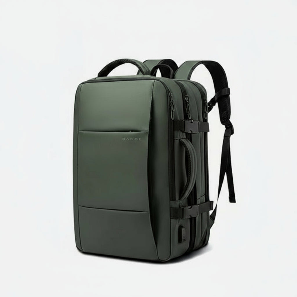 45L Green backpack with dimensions and capacity label on a white background