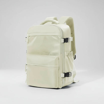 Beige Air Vacuum compression Backpack on a white background