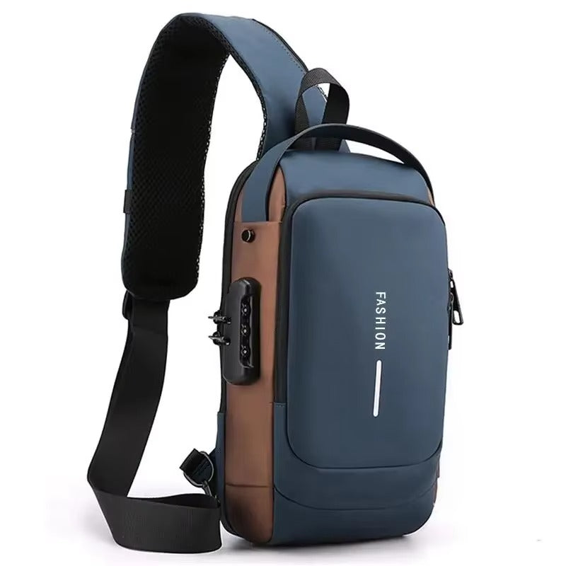 Blue Gold Anti-Theft Crossbody Bag on a white background