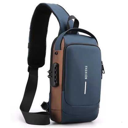 Blue Gold Anti-Theft Crossbody Bag on a white background