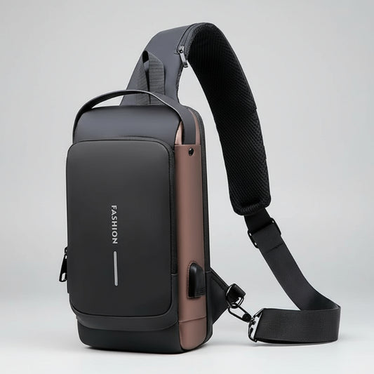 Dark Gold Anti-Theft Crossbody bag on a white background