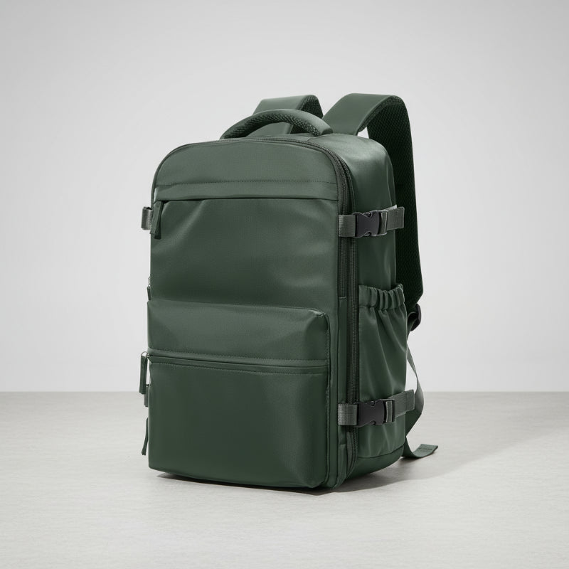 Green Air Vacuum compression Backpack on a white background