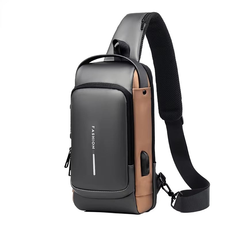 Grey Gold Anti-Theft Crossbody Bag on a white background
