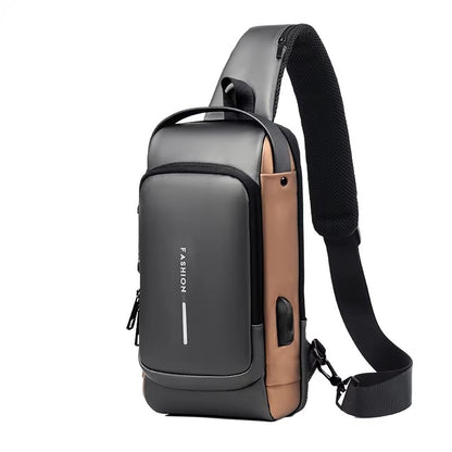 Grey Gold Anti-Theft Crossbody Bag on a white background