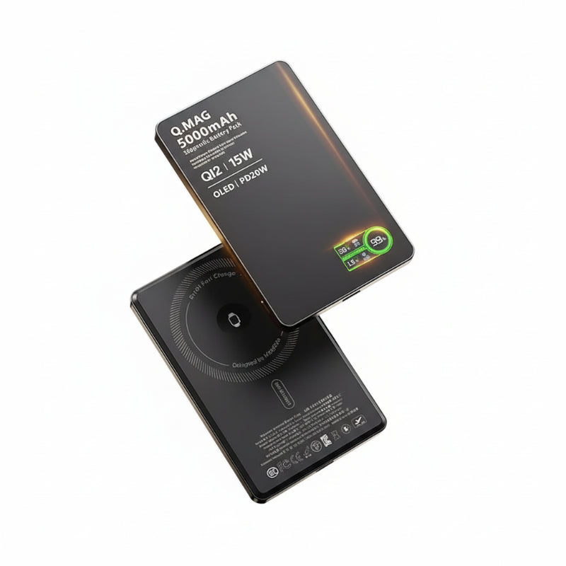 Grey 3-in-1 Magnetic Power Bank with specifications on a white background