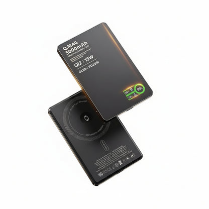 Grey 3-in-1 Magnetic Power Bank with specifications on a white background